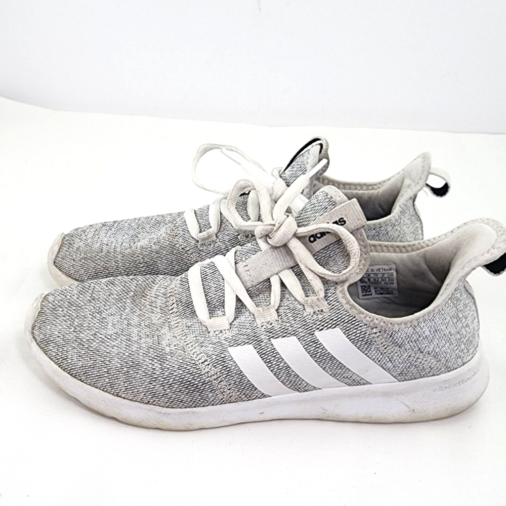 ADIDAS WOMEN 9 CLOUDFOAM PURE 2 RUNNING SHOES H04756 BLACK GRAY WHITE KNIT USED